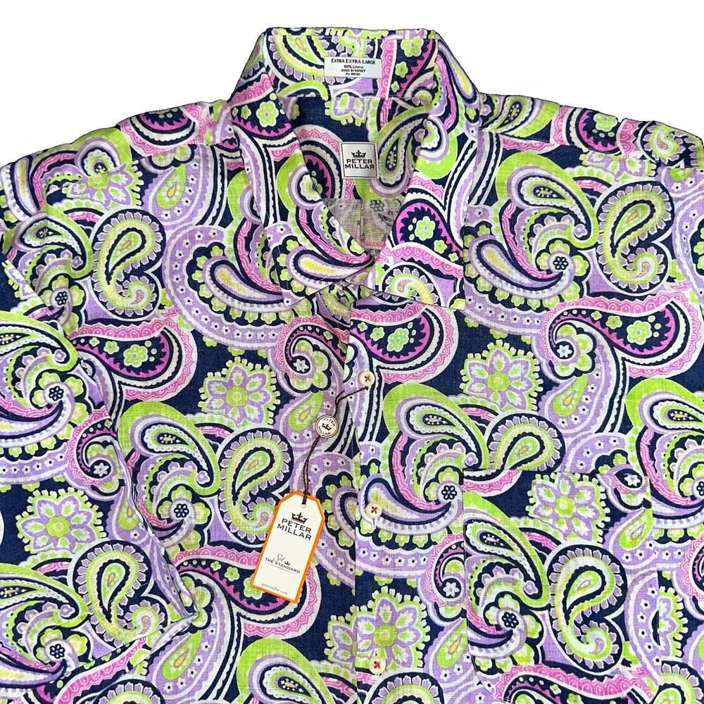 Peter Millar Collection Linen Shirt Mens XXL NWT Paisley Luxury Short Sleeve 175